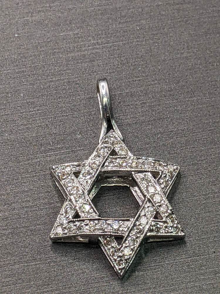  14Kt White Gold Star of David Approx .60 ctw Si-I Diamonds