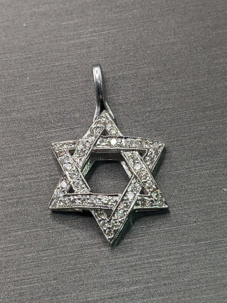 14Kt White Gold Star of David Approx .60 ctw Si-I Diamonds