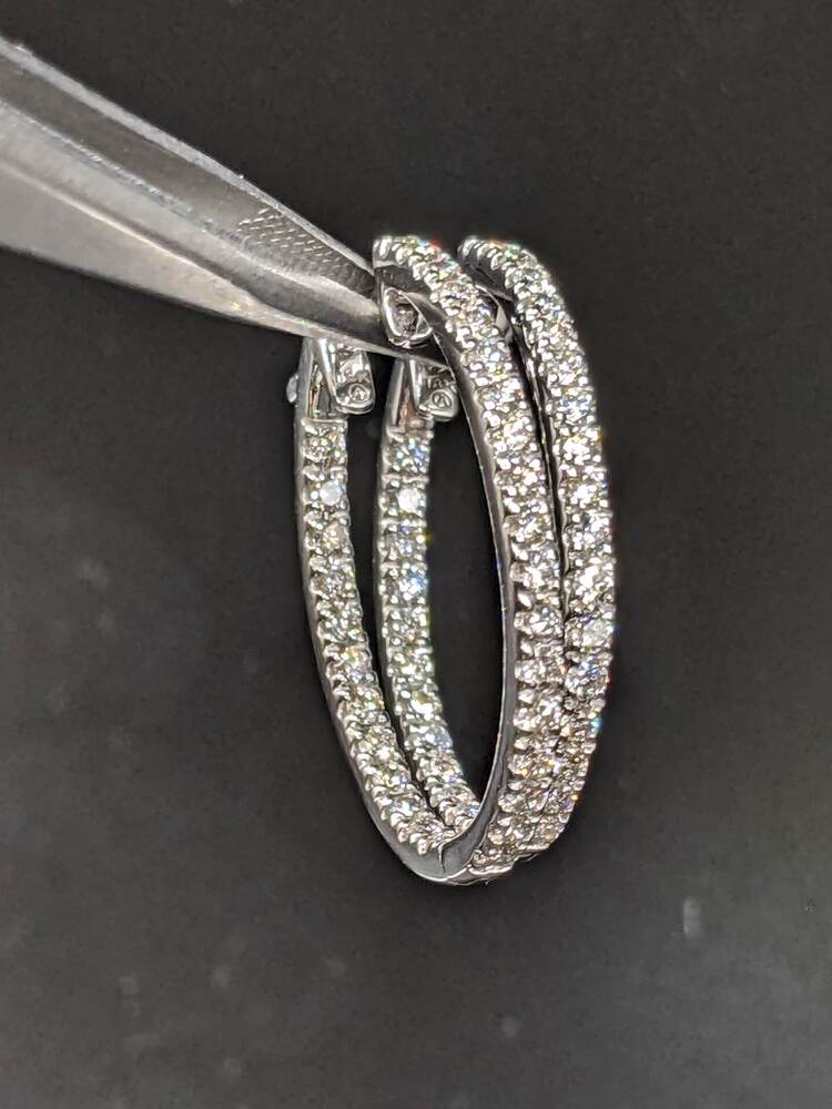  14K White Gold Diamond Hoop Earrings 1.20 ctw