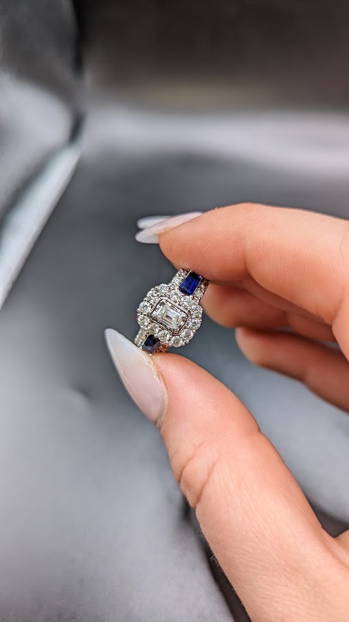 Classy 14Kt White Gold Ring with Sapphires and Approximately 1.25 ctw diamonds