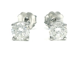  Round Brilliant .90 ctw SI1 Clarity, H Color 14Kt White Gold Stud Earrings