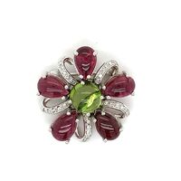 14K White Gold Diamond Broach With Flower Misc Gemstones Approx 0.30 ctw