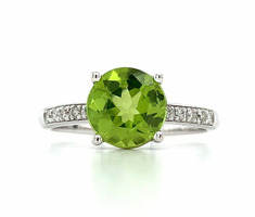  14K Round Peridot Solitaire Diamond Engagement Ring Approx 0.1 ctw