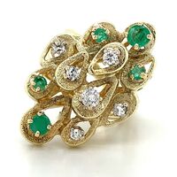  14K Yellow Gold Emerald Stone Diamond Ring Approx 0.18 ctw