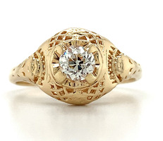  14K Yellow Gold Vintage Diamond Filigree Engagement Ring Approx 0.5 ctw