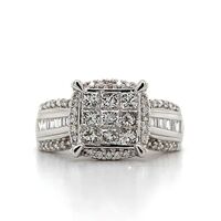  14k White Diamond Baguette Princess Engagement Ring Approx 1 ctw