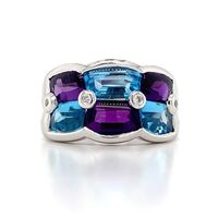  14k White Gold Sky Blue Topaz and Purple Amethyst Ring Approx 0.04 ctw