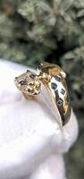  18kt Yellow Gold Princess Cut Sapphires Bezel Set Diamond Panther Ring 