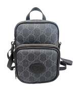 Gucci Interlocking G Patch Top Handle Crossbody Bag GG Coated Canvas Mini Black