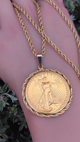 St. Gaudens Gold Double Eagle Pendant Set in 14K Yellow Gold Necklace