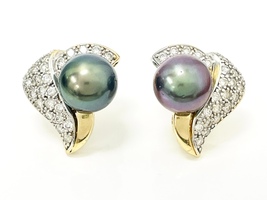  Elegant 14K Yellow Gold Diamond 1.0 ctw and Pearl Earrings