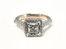  Sophisticated 14Kt White Gold Ring With Princess-cut Center Diamond 1.25 ctw