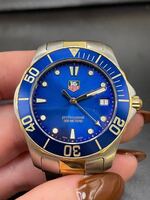 TAG Heuer Blue Gold WAB 1120 Mens Watch Silver Aquaracer 8-9" Sport Dive SS