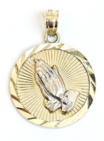 Living By Faith: 10KT Two-tone Yellow Gold Praying Hands Pendant