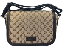 Stunning Gucci Monogram Flap Messenger Bag Beige Dark Brown               