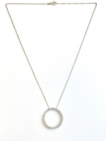 Opulent 14Kt White Gold Circle Pendant 16" Chain with 32 diamonds .50 ctw