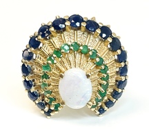  Add Character: 14Kt Yellow Gold Opal Ring with Blue and Green Stones