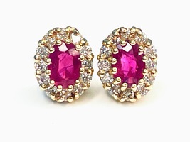  Enchanting 14KT Yellow Gold Ruby Diamond Earrings