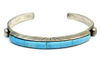 Native American Navajo Sterling Silver Bracelet With Turquoise Stone