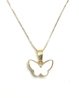  Enchanted: 18KT Yellow Gold Necklace with Opalescent Stone Butterfly Pendant