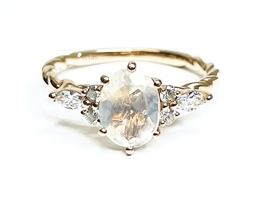  Opulent 14KT Rose Gold Moonstone And Diamond .15 Ctw Ring