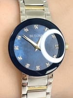 Elegant Bulova Modern Diamond Blue Mother of Pearl Dial Ladies Watch