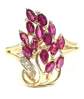  Majestic 14KT Yellow Gold Red Stone and Diamond Ring