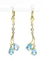 14KT Yellow Gold Blue Topaz and Diamond Lever-Back Drop Earrings