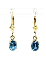  12KT Yellow Gold Blue Topaz Lever Back Drop Earrings