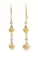 Divine Feminine: 14K Tri Tone Dangling Hearts Earrings 