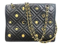 A Must-Have: Tory Burch Black Leather Small Farida Fleming Charm Shoulder Bag