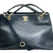 Chanel Calfskin Stitched Large Chevron Chic Shopping Bag Black 