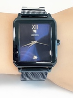 Guess Rectangular Stainless Steel Blue Ionic Plated Mesh Bracelet Watch U1074G2