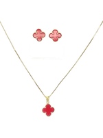  Alluring 18K Yellow Gold Burnt Orange Clover Set 17"