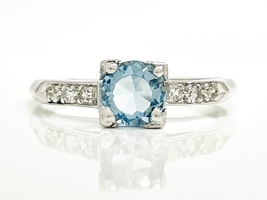 Antique Platinum Blue Topaz Diamond .03 ctw Ring Size 6.5