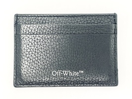 Sleek Off-White Black Leather Card Holder