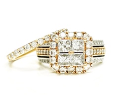 14K Two-Tone Rose and White Gold Diamond 2.0 ctw Wedding Set Size 7