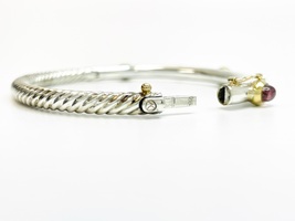 925 Sterling Silver David Yurman Bangle with 18K Gold, Tourmaline, and Diamonds