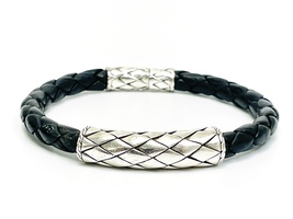 Bold John Hardy Sterling Silver and Black Leather Men's Bracelet 8"