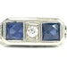 Art Deco Three Stone Old Mine Cut Diamond and Sapphire Ring in 18K White Gold 