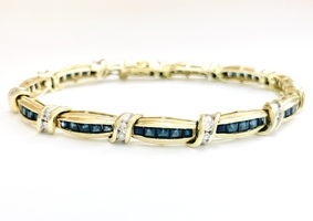 Remarkable 14K Yellow Gold .66 ctw Diamond Sapphire Bracelet 7"