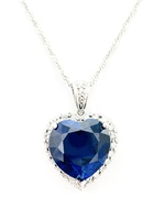 Radiant 14K White Gold .50 ctw Diamond & Heart Sapphire 18" Necklace