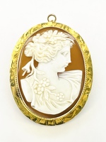 Ethereal Beauty: 10K Cameo Brooch/Pendant Approx 2"