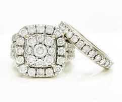 Radiant Sparkle: 14K White Gold 3.50 ctw Lab Grown Wedding Set Size 5.5