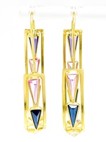 A Vibrant Medley: 18K Yellow Gold Multicolored Stone Earrings