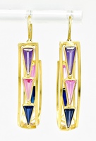 A Vibrant Medley: 18K Yellow Gold Multicolored Stone Earrings