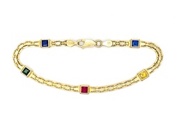Vibrant Gleam: 14K Yellow Gold Multi-Colored Stones Bracelet 7.5"