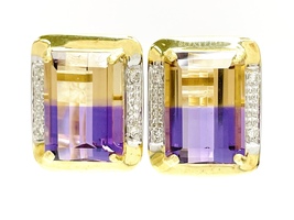 Vibrant 14K Yellow Gold Bolivianite or Ametrine .04 ctw Diamond Earrings