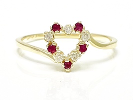  Sophisticated 14K Yellow Gold .05 ctw Diamond and Ruby Heart Ring Size 6.25