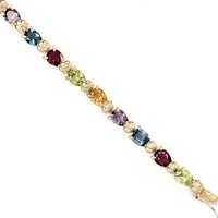 Vibrant 14K Yellow Gold Multicolored Gemstone Bracelet 7.5"